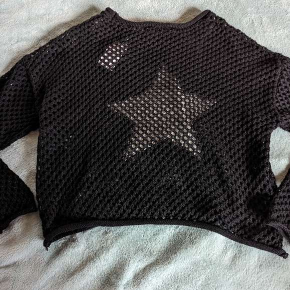 Rue21 Black Star Print Cropped Sweater 90s Vibe - Picture 6 of 7